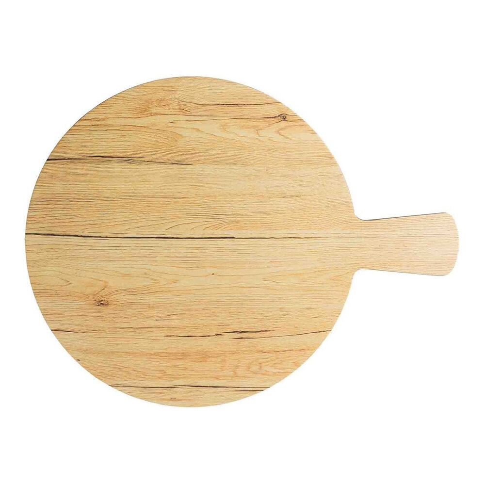 Tablecraft Timber Collection 12" Round Faux Wood Melamine Serving Board with 4 1/2" Handle - 6/Case