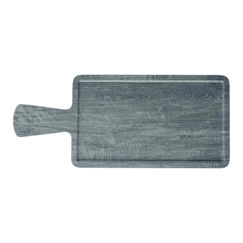 Tablecraft Smokehouse Collection 16 1/2" x 7" Rectangular Gray Faux Wood Melamine Serving Tray with 4 1/2" Handle - 6/Case