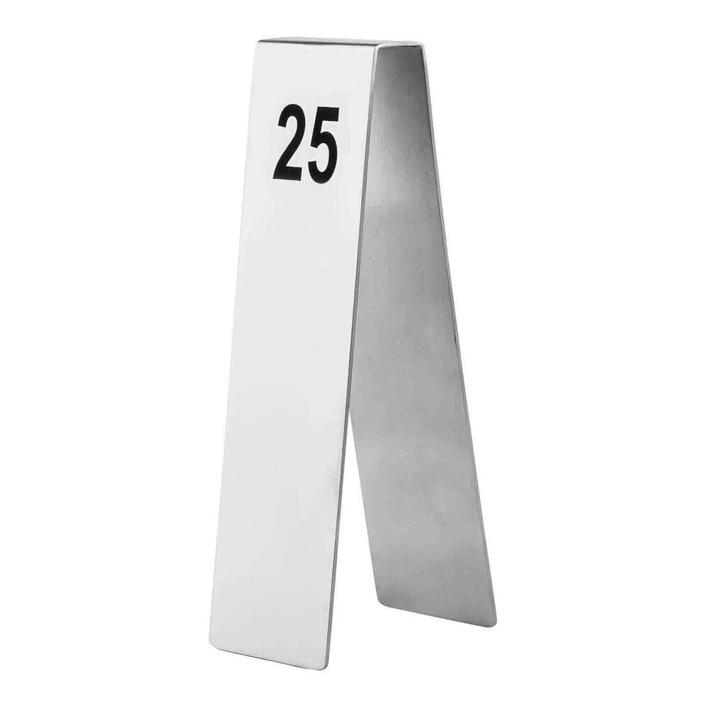 Tablecraft 2 3/4" x 6 3/4" Silver Stainless Steel Number Table Tents - 1 to 25