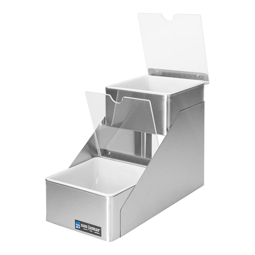 San Jamar B4702INL 2-Compartment Two Tier Stainless Steel Condiment Bar with Notched Lids