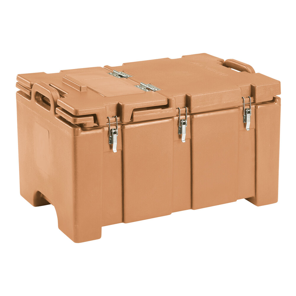 Cambro 100MPCHL157 Camcarrier® 100 Series Coffee Beige Top Loading 8" Deep Insulated Food Pan Carrier with Hinged Lid