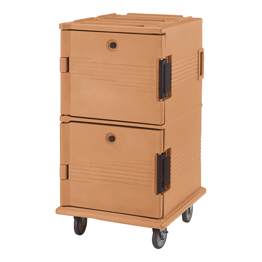 Cambro UPC1600SP157 Ultra Camcart® Coffee Beige Insulated Food Pan Carrier with Heavy-Duty Casters and Security Package - Holds 24 Pans