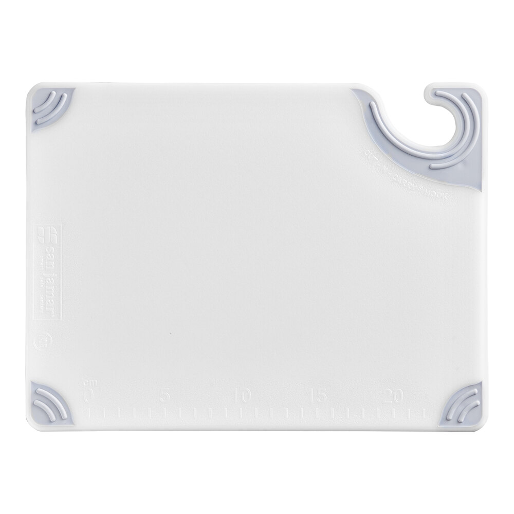 San Jamar Saf-T-Grip® 12" x 9" x 3/8" White Cutting Board with Hook CBG912WH