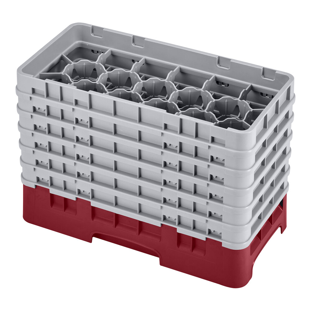 Cambro 17HS1114416 Camrack 11 3/4" High Cranberry 17 Compartment Half Size Glass Rack with 6 Extenders