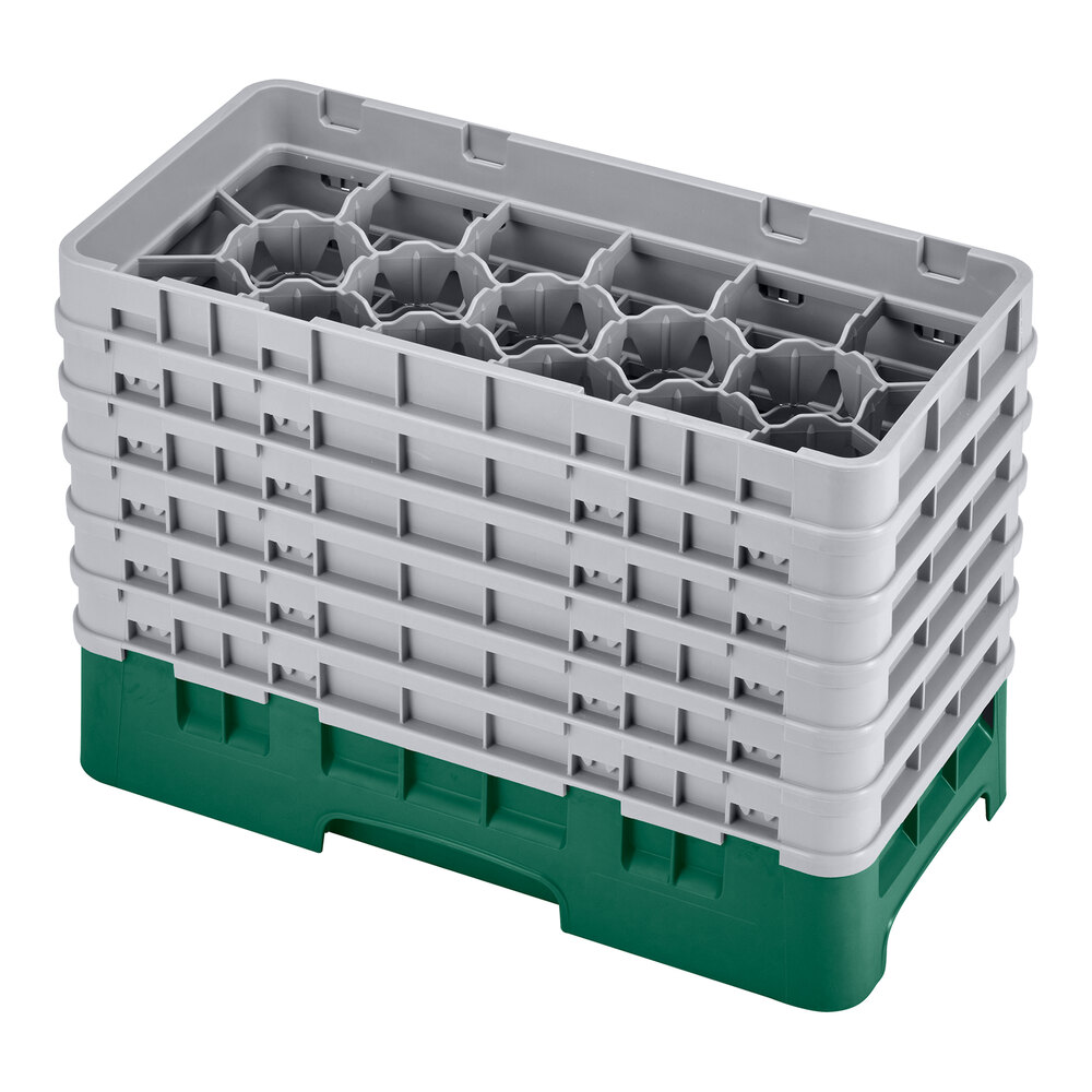 Cambro 17HS1114119 Camrack 11 3/4" High Green 17 Compartment Half Size Glass Rack with 6 Extenders