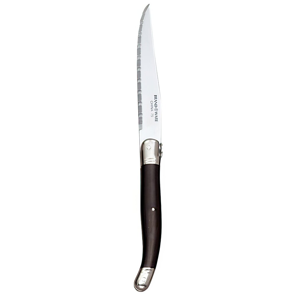 Libbey Slim Euro 9 1/8" Stainless Steel Steak Knife with Black Plastic Handle - Sample