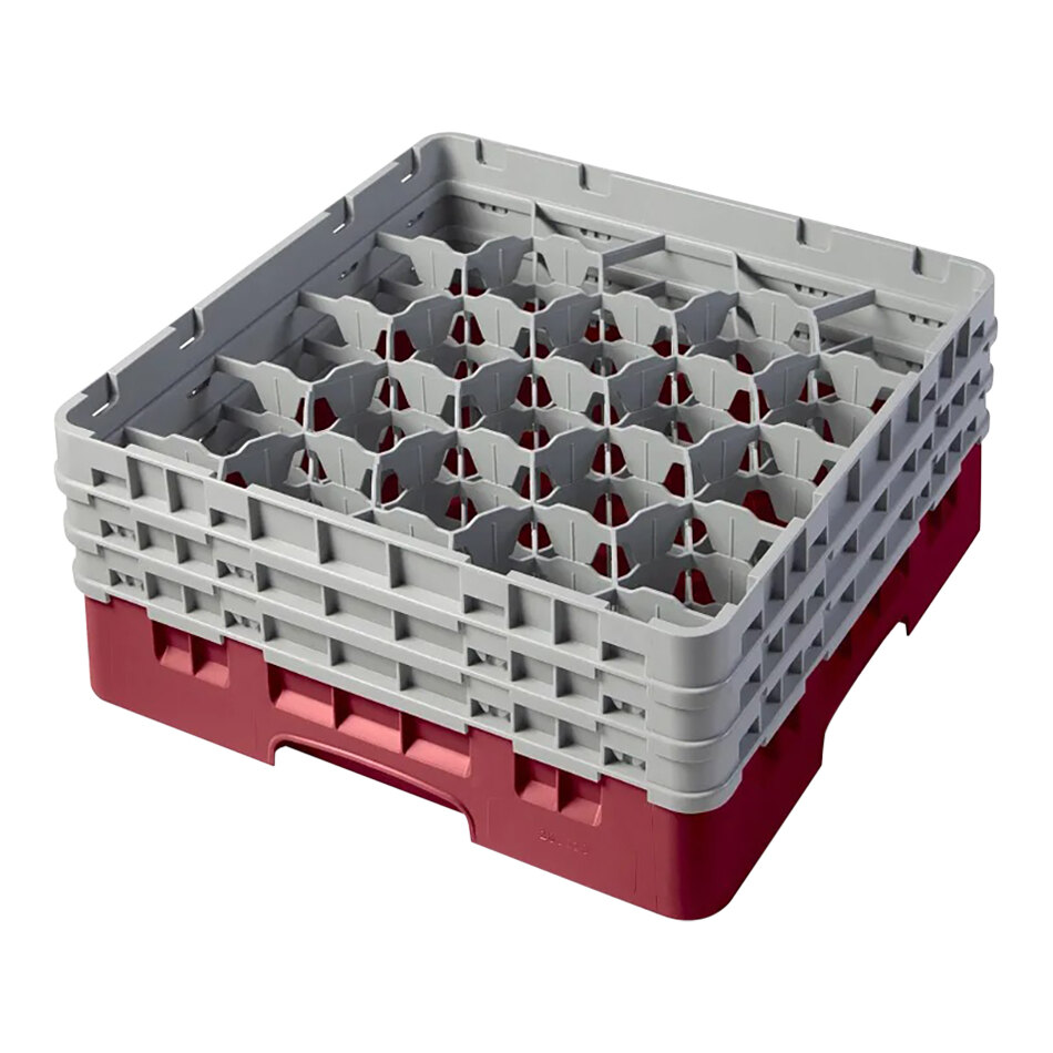 Cambro 20S638416 Camrack 6 7/8" High Customizable Cranberry 20 Compartment Glass Rack with 3 Extenders