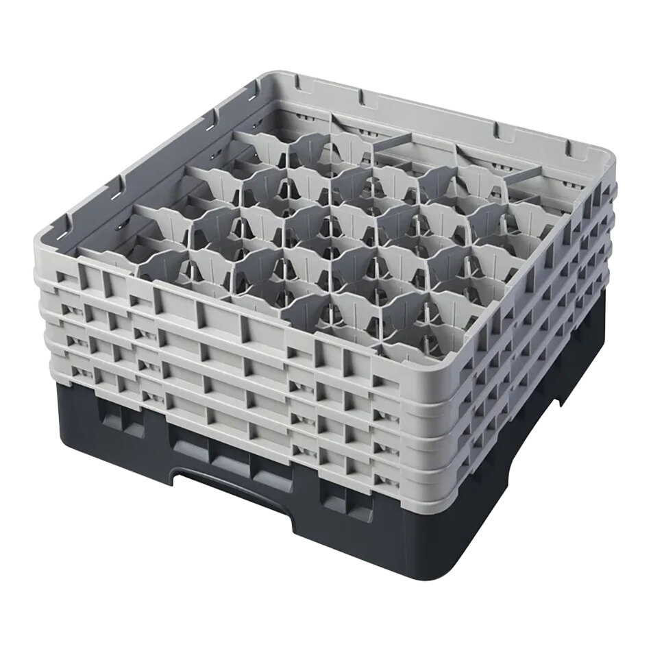 Cambro 20S800110 Camrack 8 1/2" High Customizable Black 20 Compartment Glass Rack with 4 Extenders