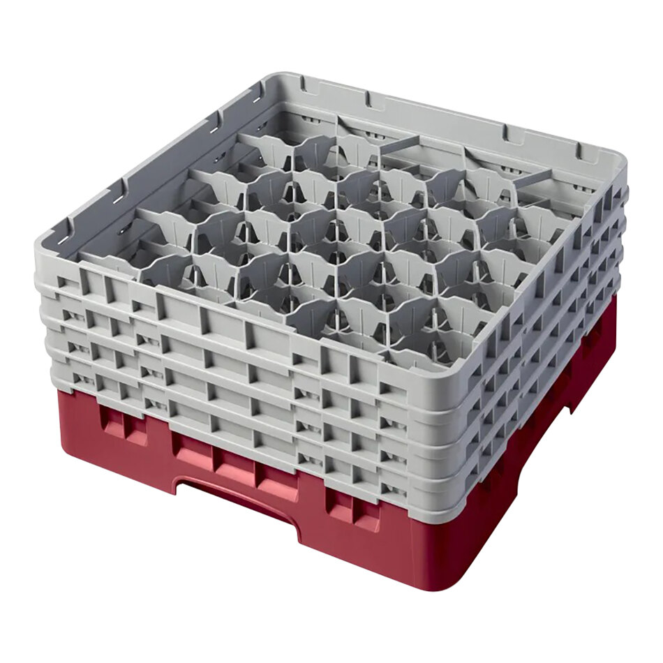 Cambro 20S800416 Camrack 8 1/2" High Customizable Cranberry 20 Compartment Glass Rack with 4 Extenders