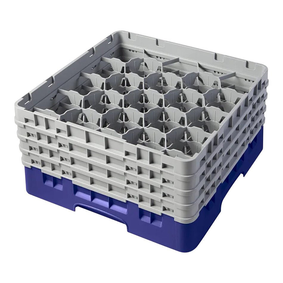Cambro 20S800186 Camrack 8 1/2" High Customizable Navy Blue 20 Compartment Glass Rack with 4 Extenders