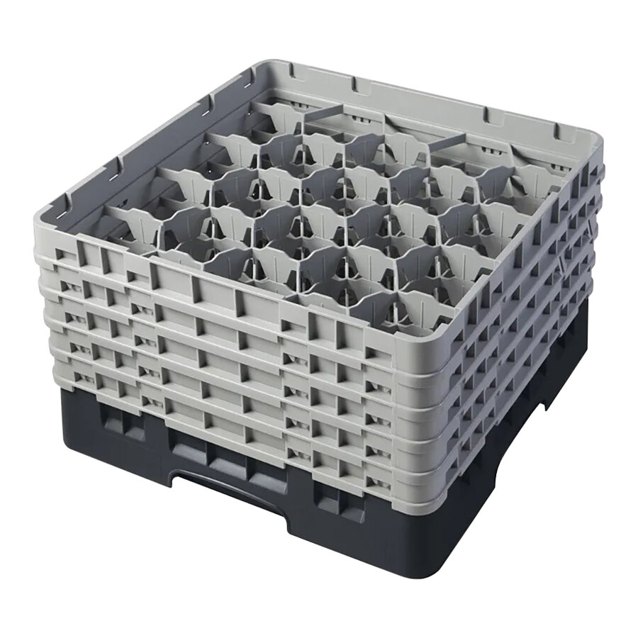 Cambro 20S958110 Camrack Customizable 10 1/8" High Customizable Black 20 Compartment Glass Rack with 5 Extenders