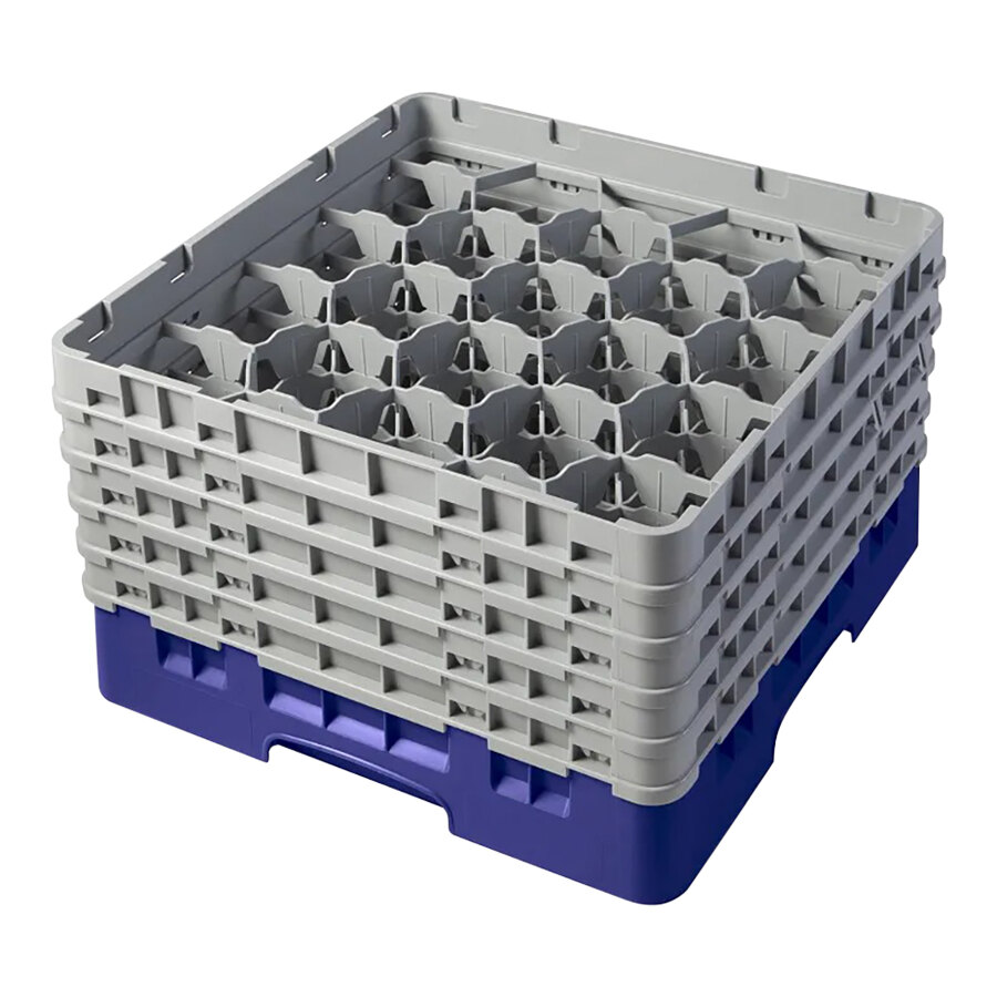 Cambro 20S958186 Camrack Customizable 10 1/8" Navy Blue 20 Compartment Glass Rack with 5 Extenders