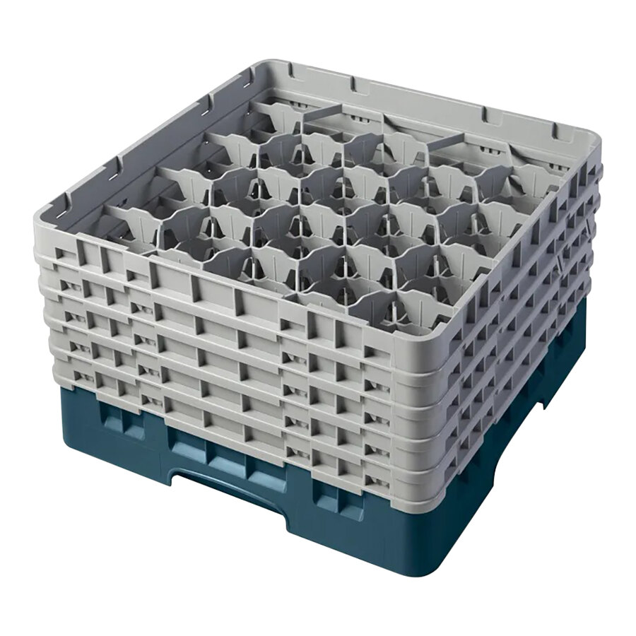 Cambro 20S958414 Camrack Customizable 10 1/8" Teal 20 Compartment Glass Rack with 5 Extenders