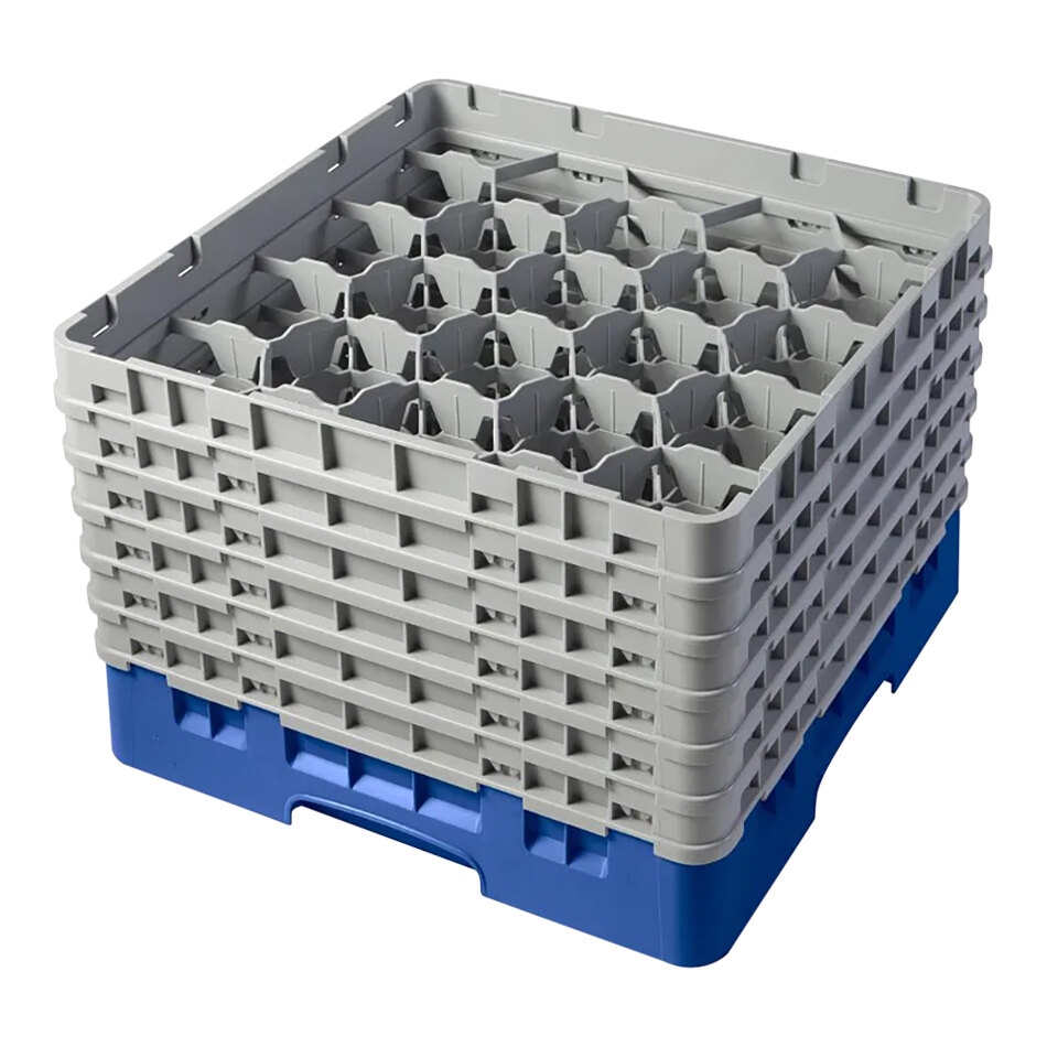Cambro 20S1114168 Camrack 11 3/4" High Customizable Blue 20 Compartment Glass Rack with 6 Extenders