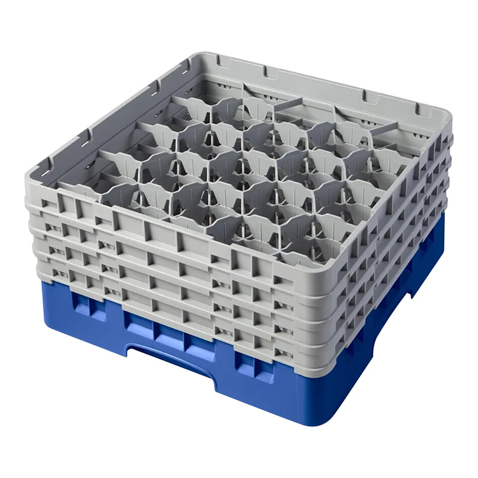 Cambro 20S800168 Camrack 8 1/2" High Customizable Blue 20 Compartment Glass Rack with 4 Extenders
