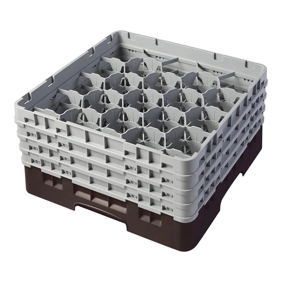Cambro 20S800167 Camrack 8 1/2" High Customizable Brown 20 Compartment Glass Rack with 4 Extenders