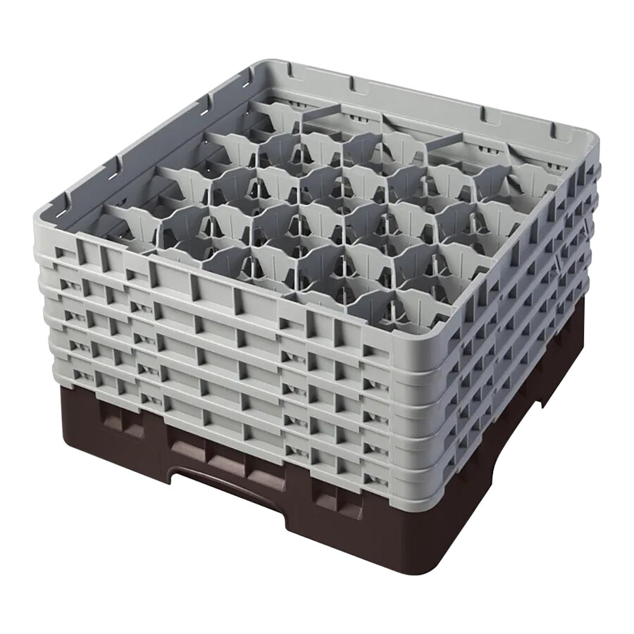 Cambro 20S958167 Camrack Customizable 10 1/8" Brown High 20 Compartment Glass Rack with 5 Extenders