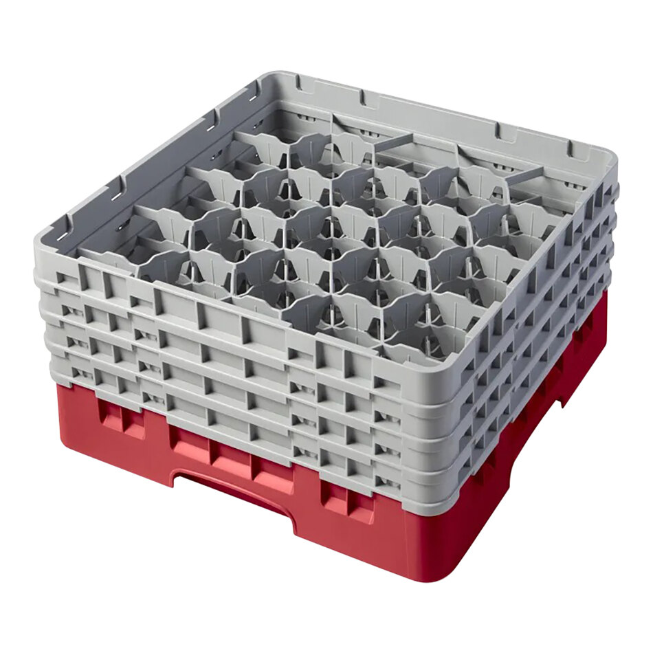 Cambro 20S800163 Camrack 8 1/2" High Customizable Red 20 Compartment Glass Rack with 4 Extenders