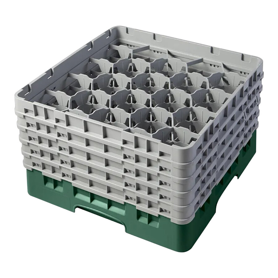 Cambro 20S958119 Camrack Customizable 10 1/8" Green 20 Compartment Glass Rack with 5 Extenders
