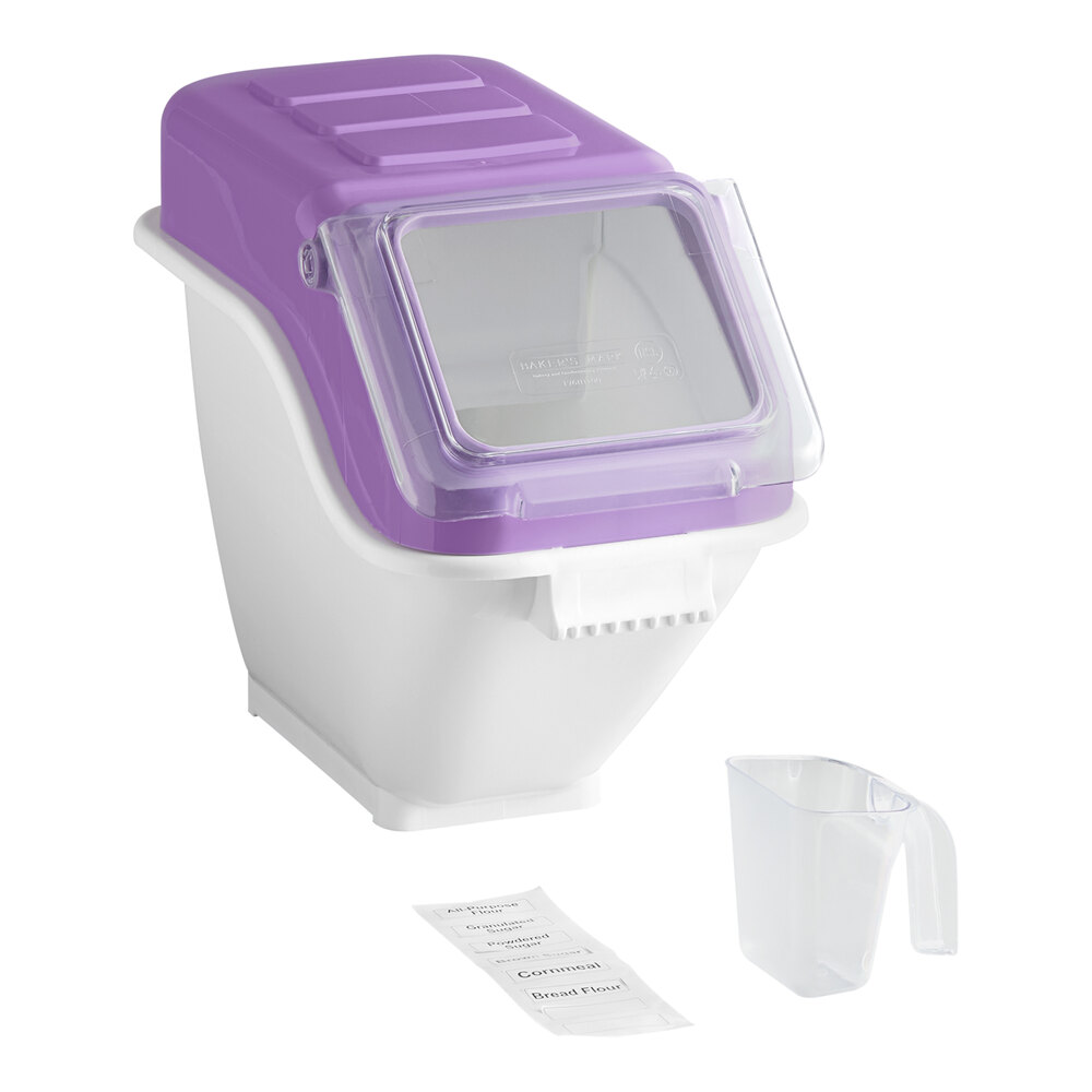 Baker's Lane 6.3 Gallon / 100 Cup Allergen-Free Shelf Ingredient Bin with Flip Lid, Label Sheet, and Scoop