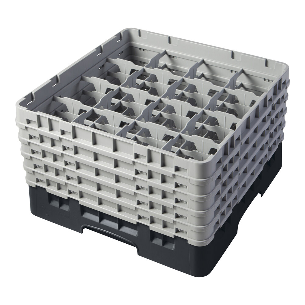 Cambro 16S958110 Camrack Customizable 10 1/8" High Customizable Black 16 Compartment Glass Rack with 5 Extenders