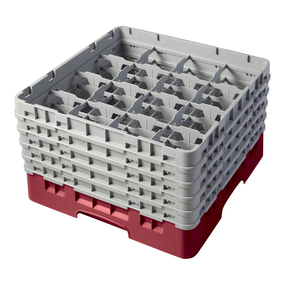Cambro 16S958416 Camrack Customizable 10 1/8" High Cranberry 16 Compartment Glass Rack with 5 Extenders