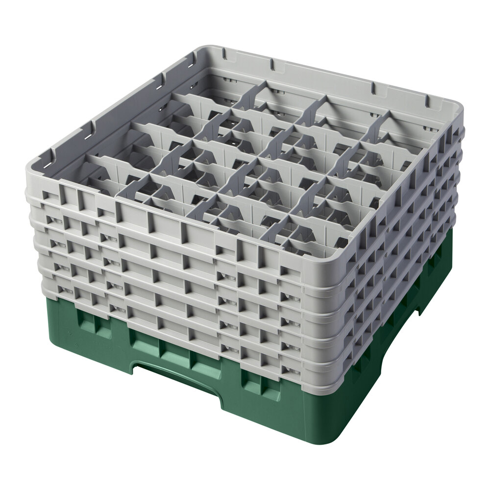 Cambro 16S958-119 Camrack Customizable 10 1/8" High Green 16 Compartment Glass Rack with 5 Extenders
