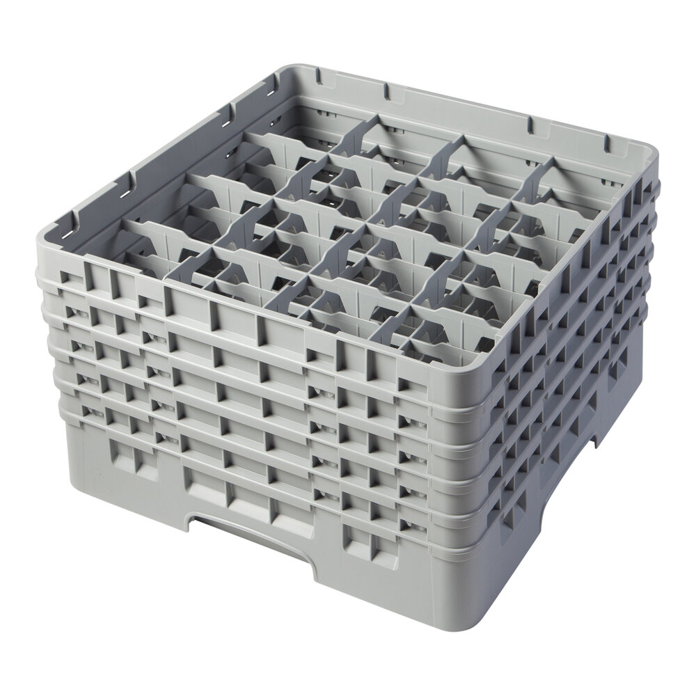 Cambro 16S958-151 Camrack Customizable 10 1/8" High Gray 16 Compartment Glass Rack with 5 Extenders