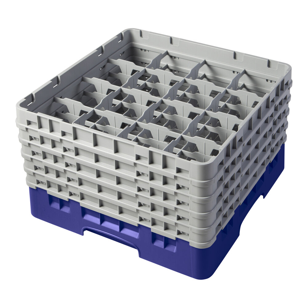 Cambro 16S958186 Camrack Customizable 10 1/8" High Navy Blue 16 Compartment Glass Rack with 5 Extenders