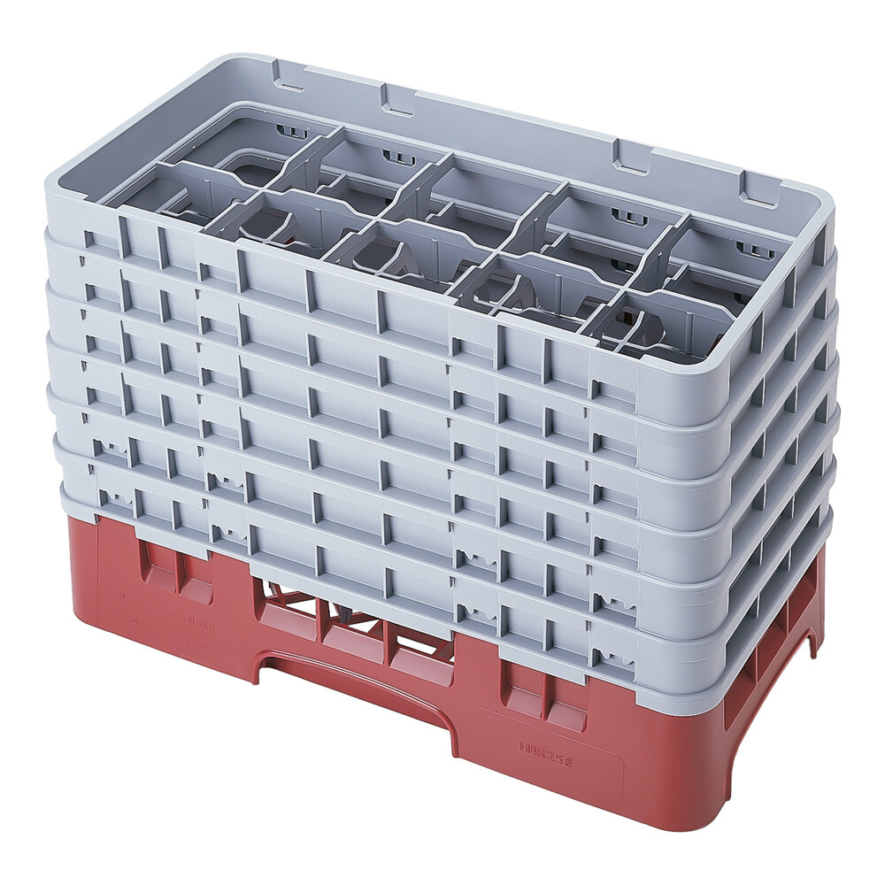 Cambro 10HS1114416 Cranberry Camrack Customizable 10 Compartment 11 3/4" Half Size Glass Rack with 6 Extenders