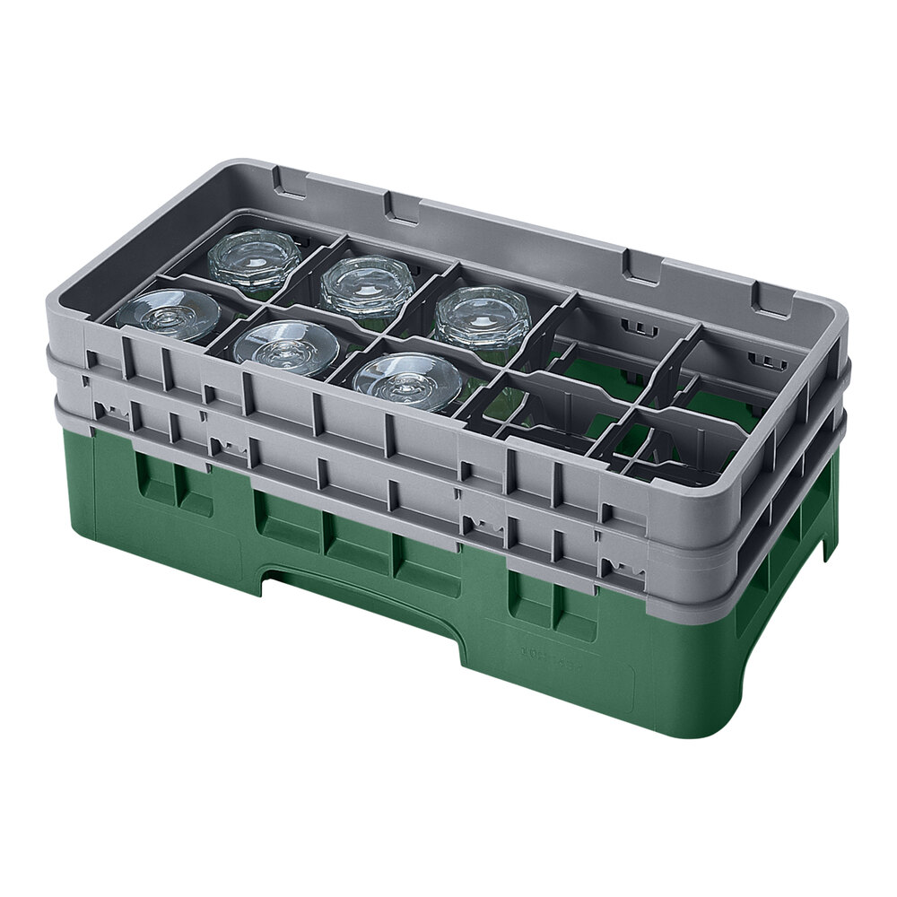 Cambro 10HS434119 Sherwood Green Camrack Customizable 10 Compartment 5 1/4" Half Size Glass Rack with 2 Extenders