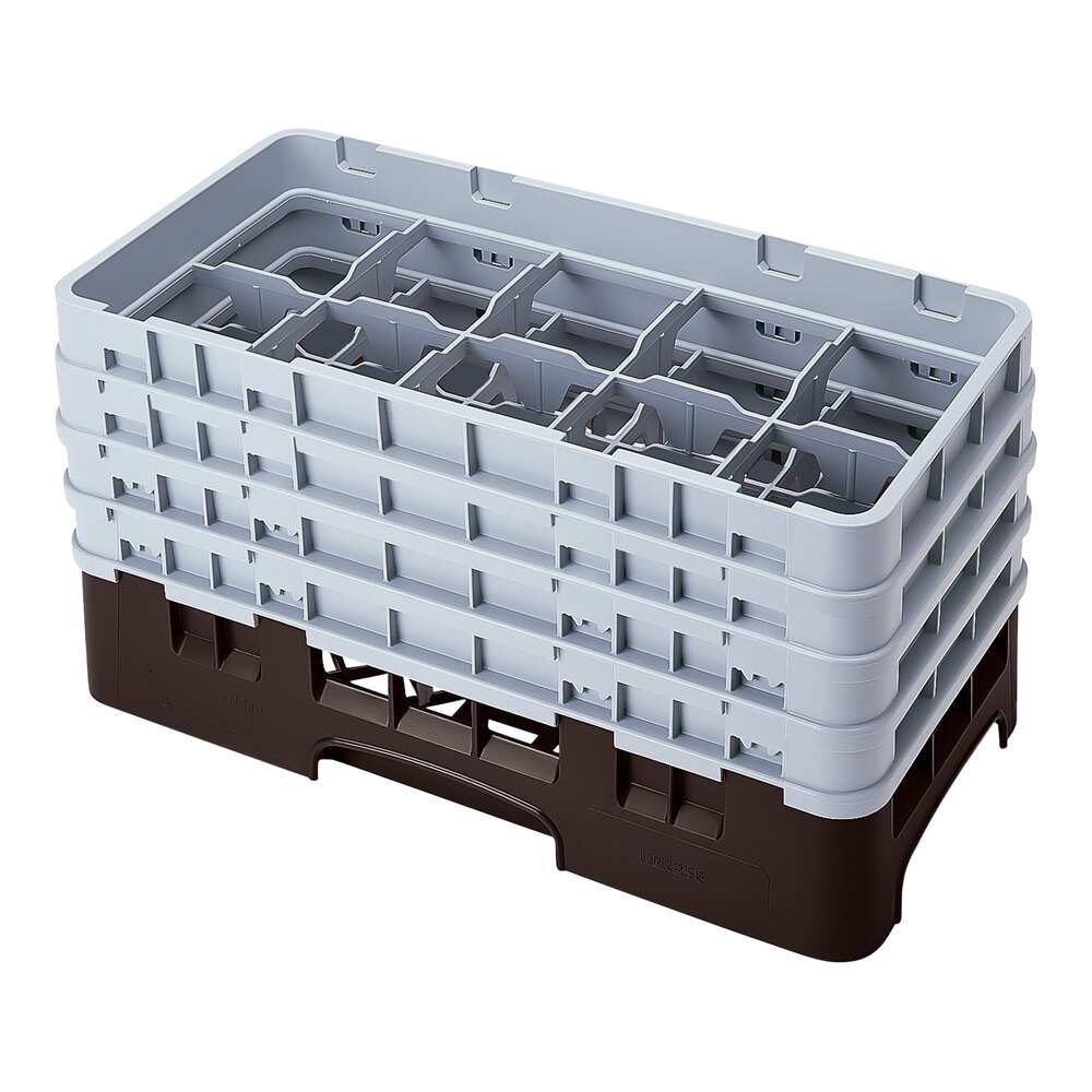 Cambro 10HS800167 Brown Camrack Customizable 10 Compartment 8 1/2" Half Size Glass Rack with 4 Extenders