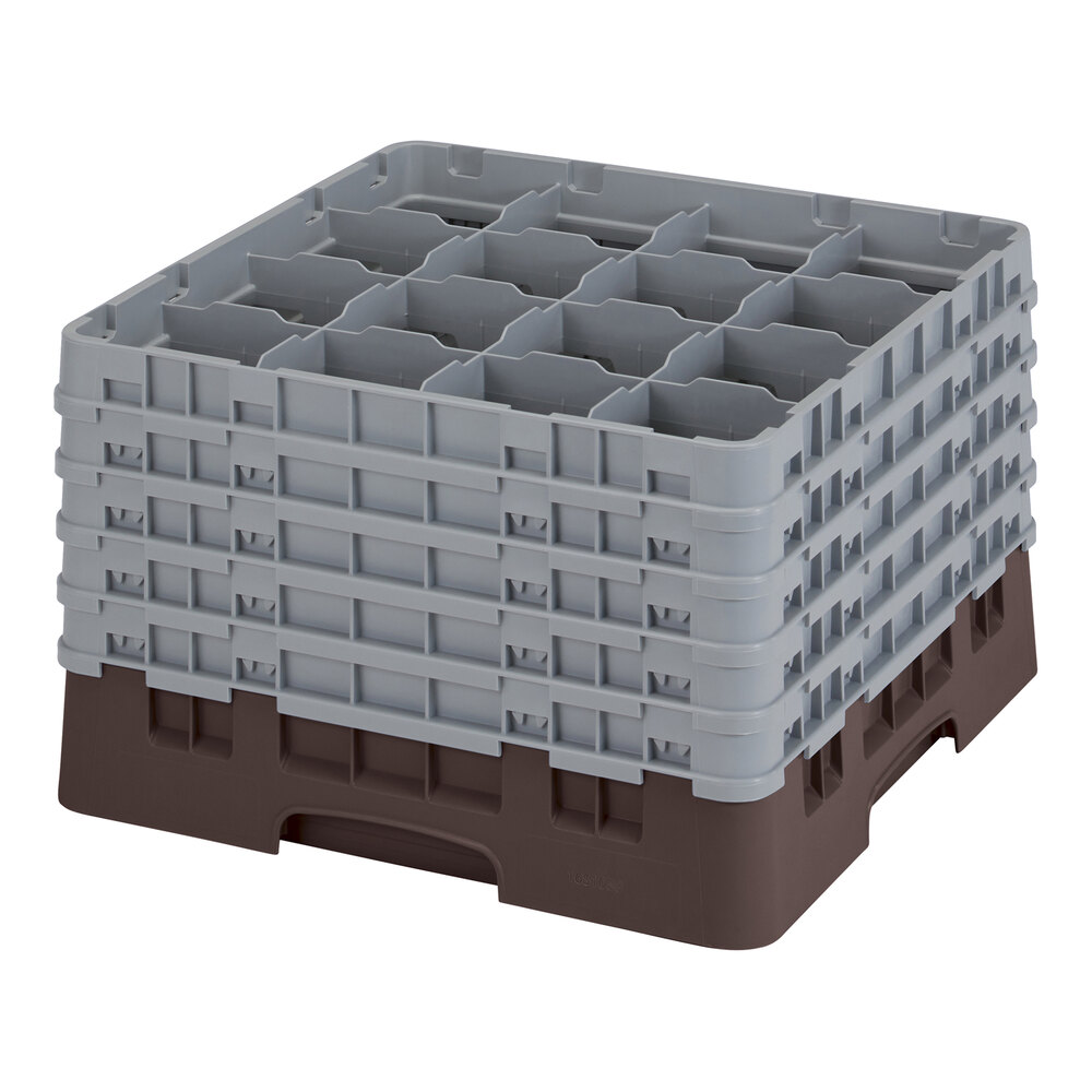 Cambro 16S1058167 Camrack 11" High Customizable 16 Brown Compartment Glass Rack with 5 Extenders