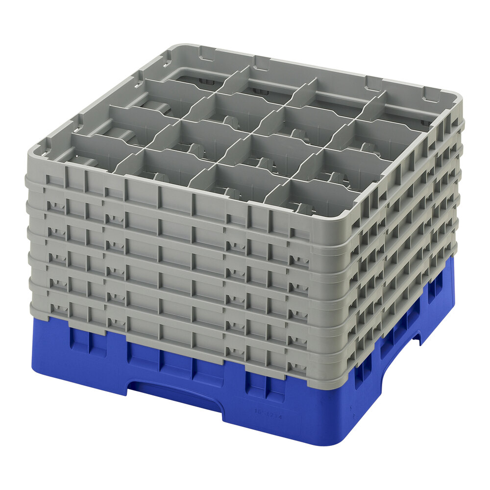 Cambro 16S1214186 Camrack 12 5/8" High Customizable Navy Blue 16 Compartment Glass Rack with 6 Extenders