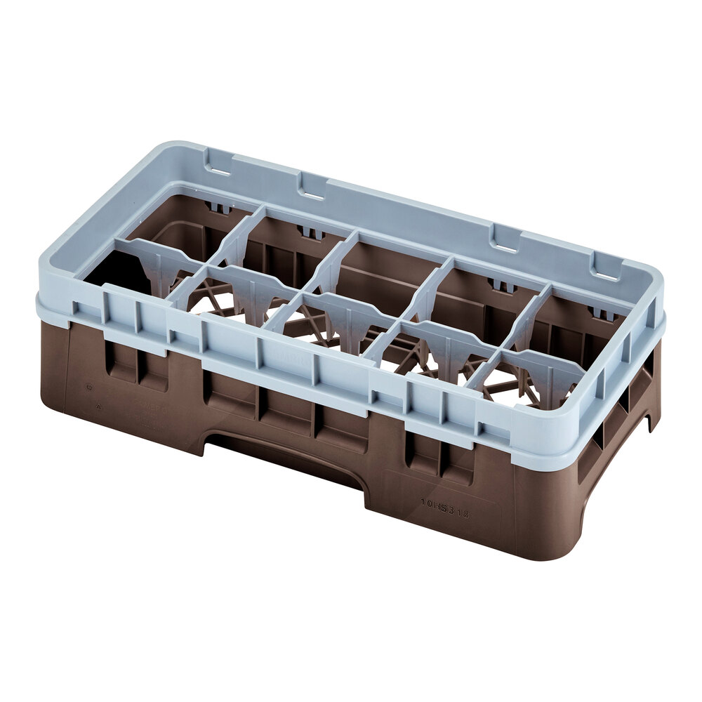 Cambro 10HS318167 Brown Camrack Customizable 10 Compartment 3 5/8" Half Size Glass Rack with 1 Extender