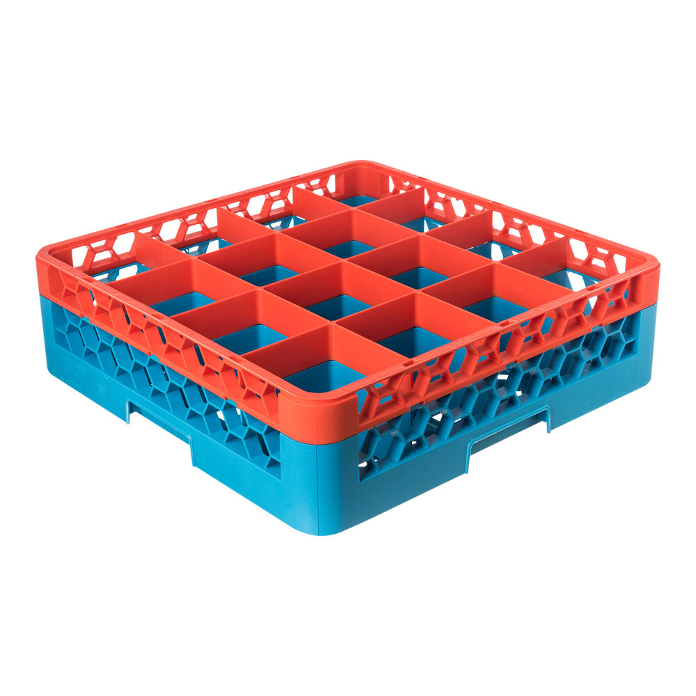 Carlisle RG16-1C412 OptiClean 16 Compartment Orange Color-Coded Glass Rack with 1 Extender