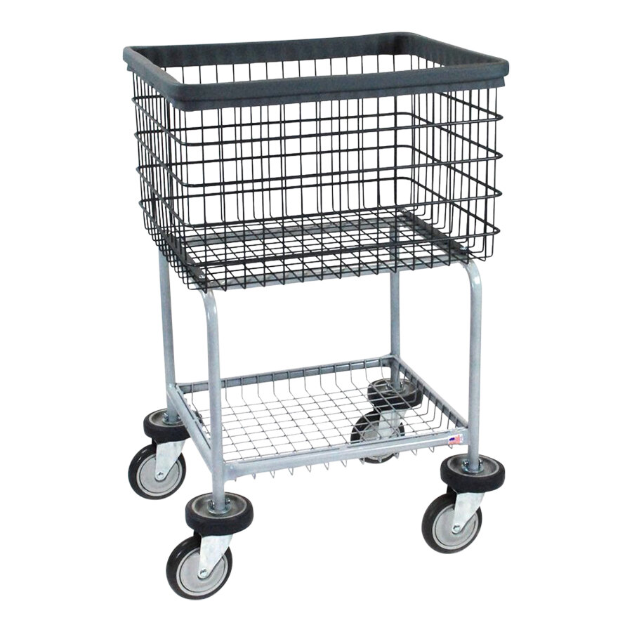 R&B Wire Products, Inc. 3.5 Bushel Elevated Dura-Seven Wire Laundry Cart with Shelf 300G/D7