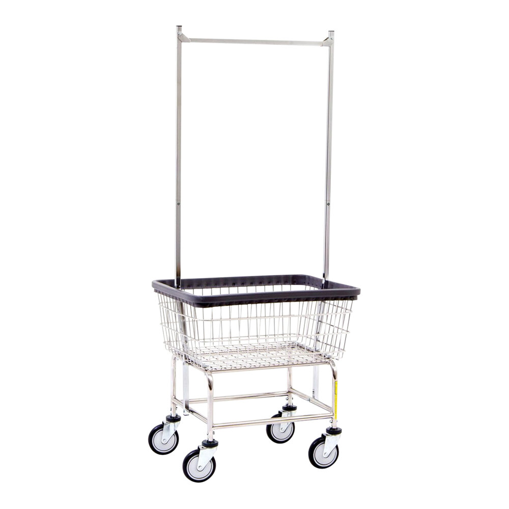 R&B Wire Products, Inc. Freight Saver 2.5 Bushel Chrome-Plated Wire Laundry Cart with Double-Pole Rack 100CECSINGLE58CKD