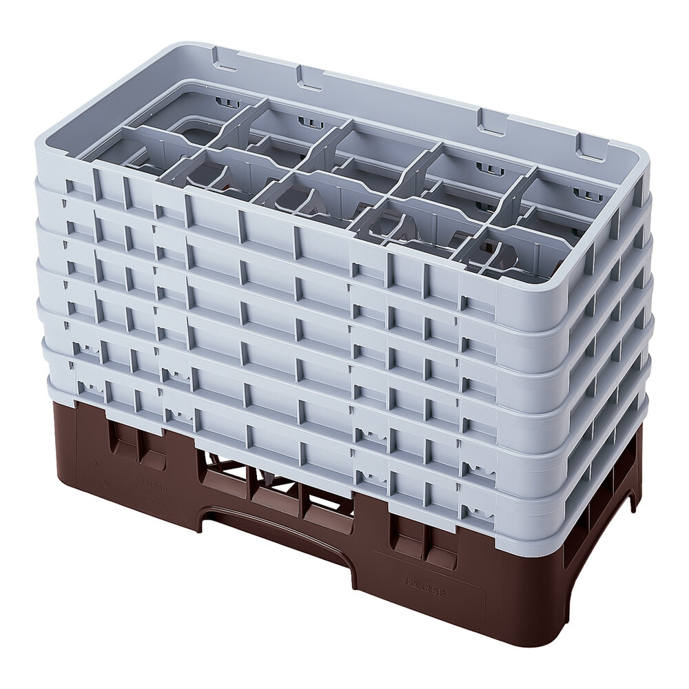 Cambro 10HS1114167 Brown Camrack Customizable 10 Compartment 11 3/4" Half Size Glass Rack with 6 Extenders