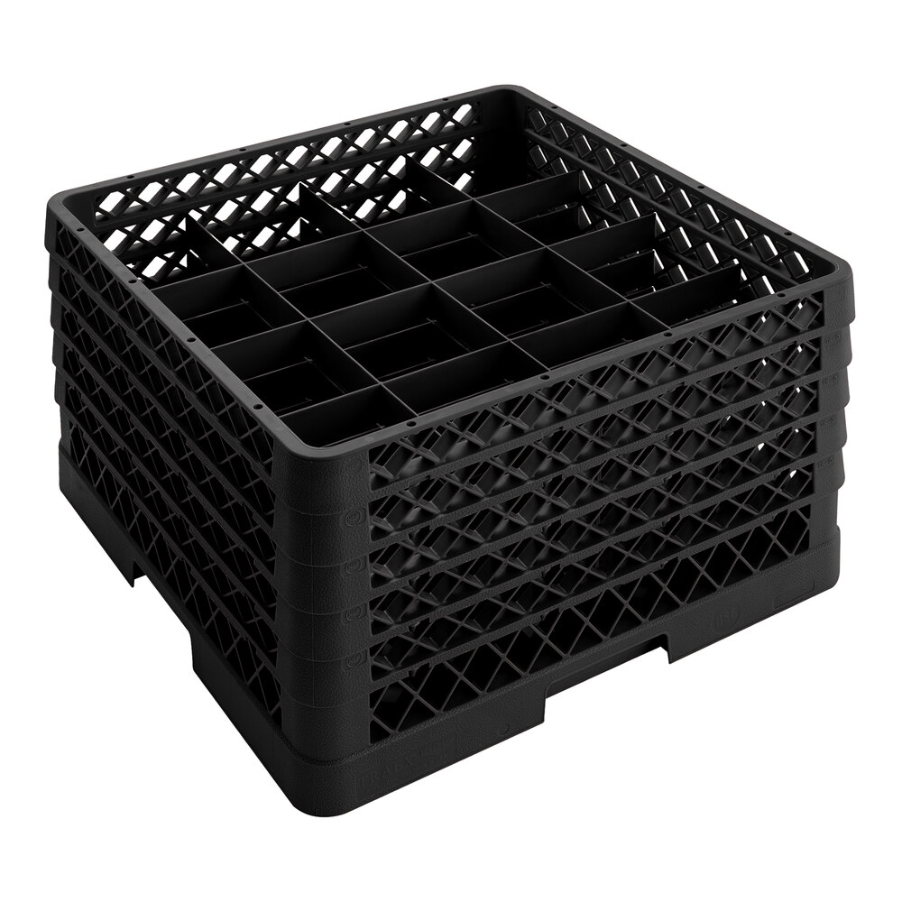 Vollrath TR8DDDDA Traex® Full-Size Black 16-Compartment 11" Glass Rack with Open Rack Extender On Top