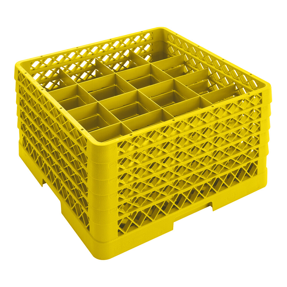 Vollrath TR8DDDDA Traex® Full-Size Yellow 16-Compartment 11" Glass Rack with Open Rack Extender On Top