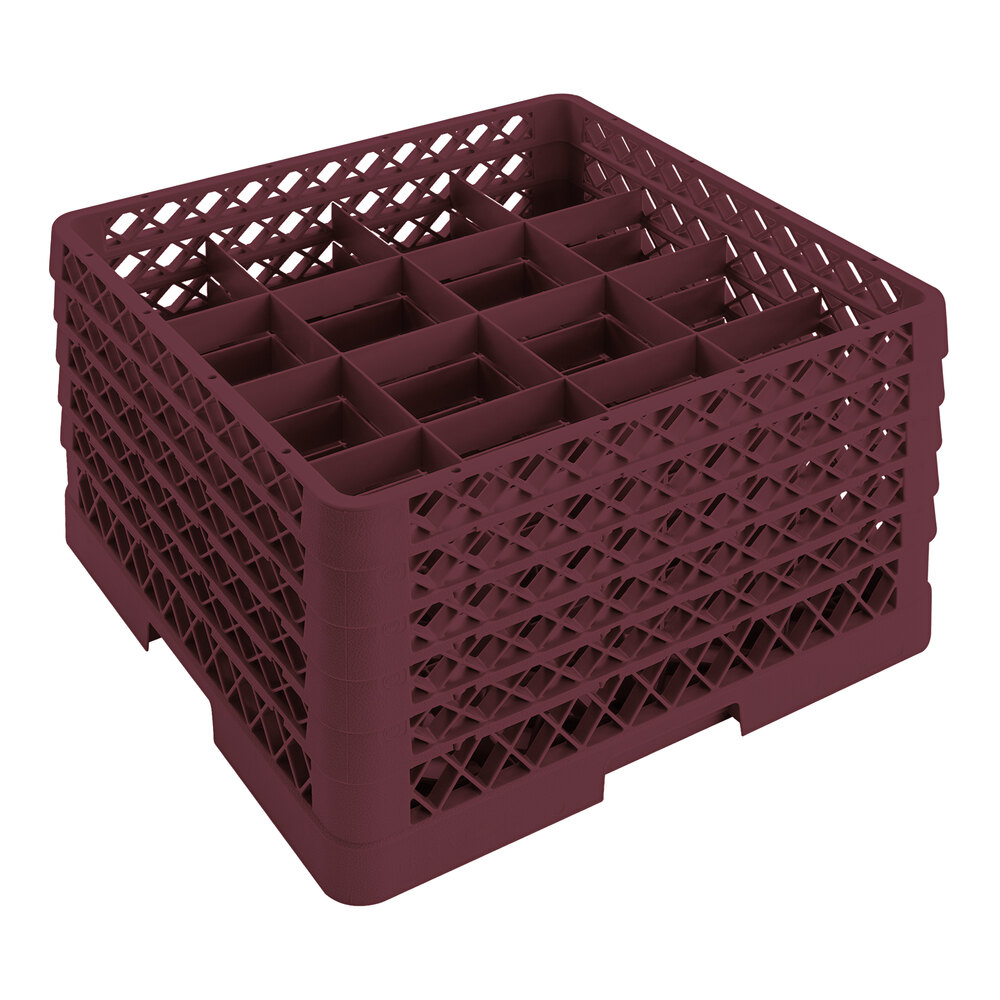Vollrath TR8DDDDA Traex® Full-Size Burgundy 16-Compartment 11" Glass Rack with Open Rack Extender On Top
