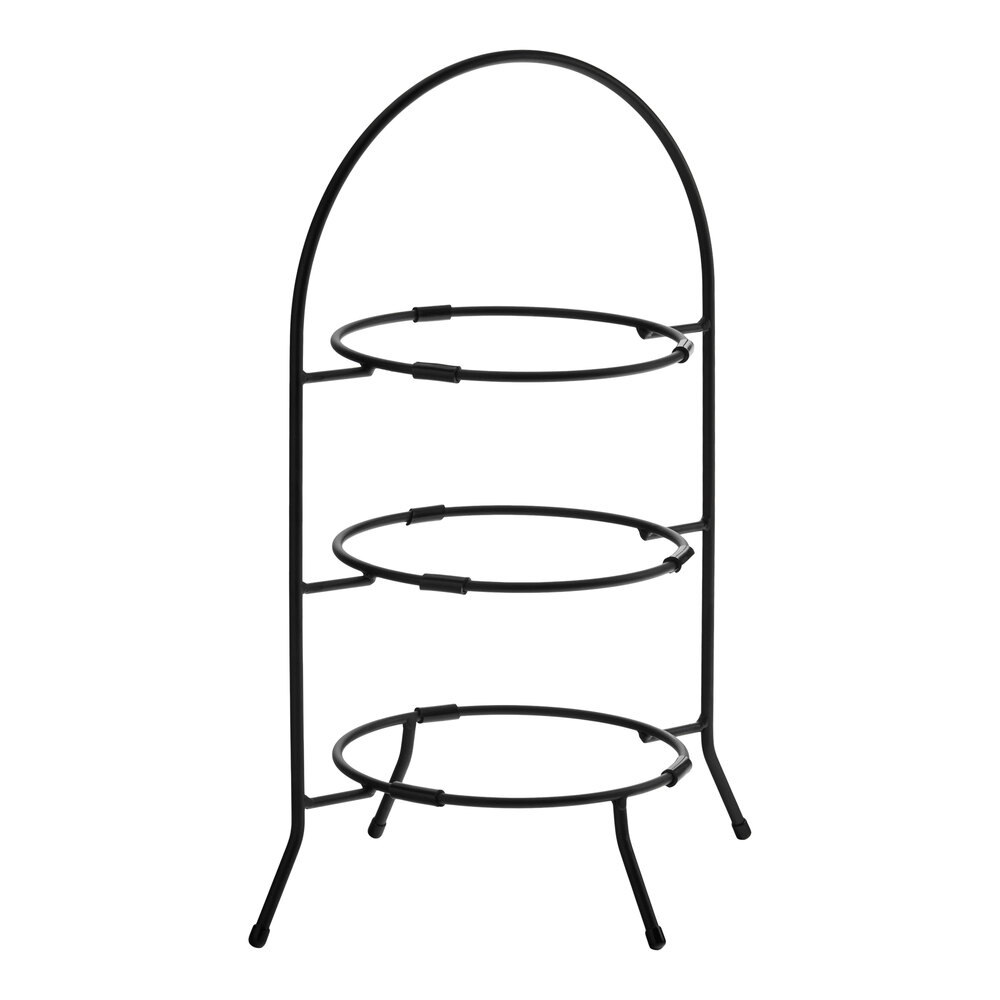 Cal-Mil 977-10-13 Iron Three Tier Black Wire Bowl and Plate Display - 11 3/4" x 11 3/4" x 20"