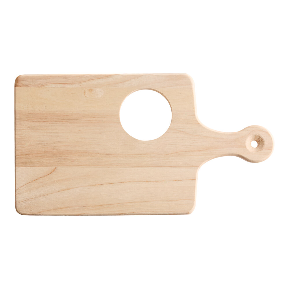 Choice 9 1/2" x 7 1/2" Wooden Serving / Cutting Board with Ramekin Insert and 4" Handle