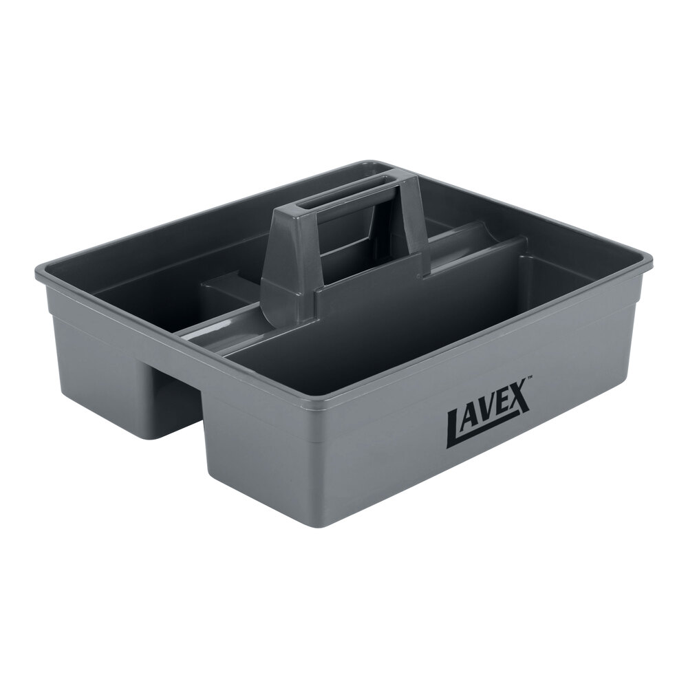 Lavex 15 1/4" x 13 1/4" Gray Plastic 3-Compartment Cleaning Caddy