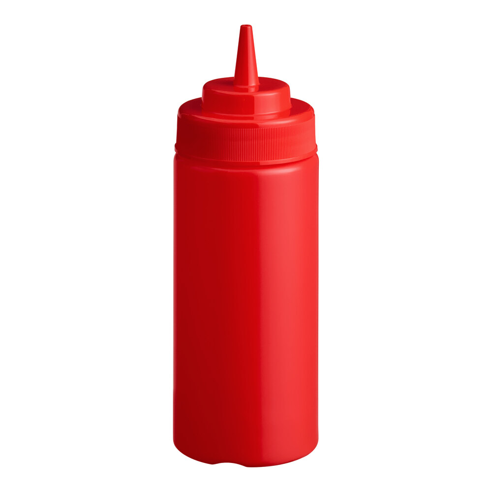 Choice 16 oz. Red Wide Mouth Squeeze Bottle - 6/Pack