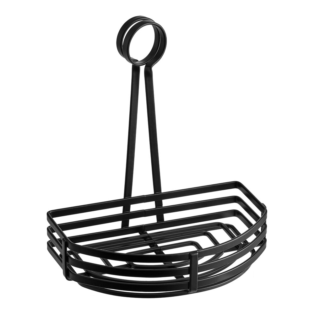 Choice Black Half Round Flat Coil Wrought Iron Condiment Caddy with Card Holder - 8" x 9 1/2"