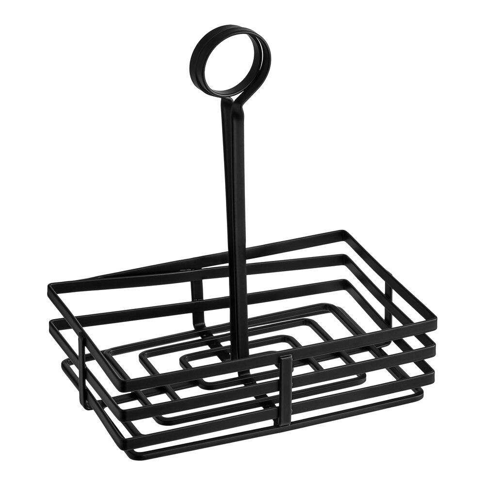 Choice Flat Coil Rectangular Wrought Iron Condiment Caddy with Card Holder - 7 7/8" x 5 1/2" x 9 1/2"