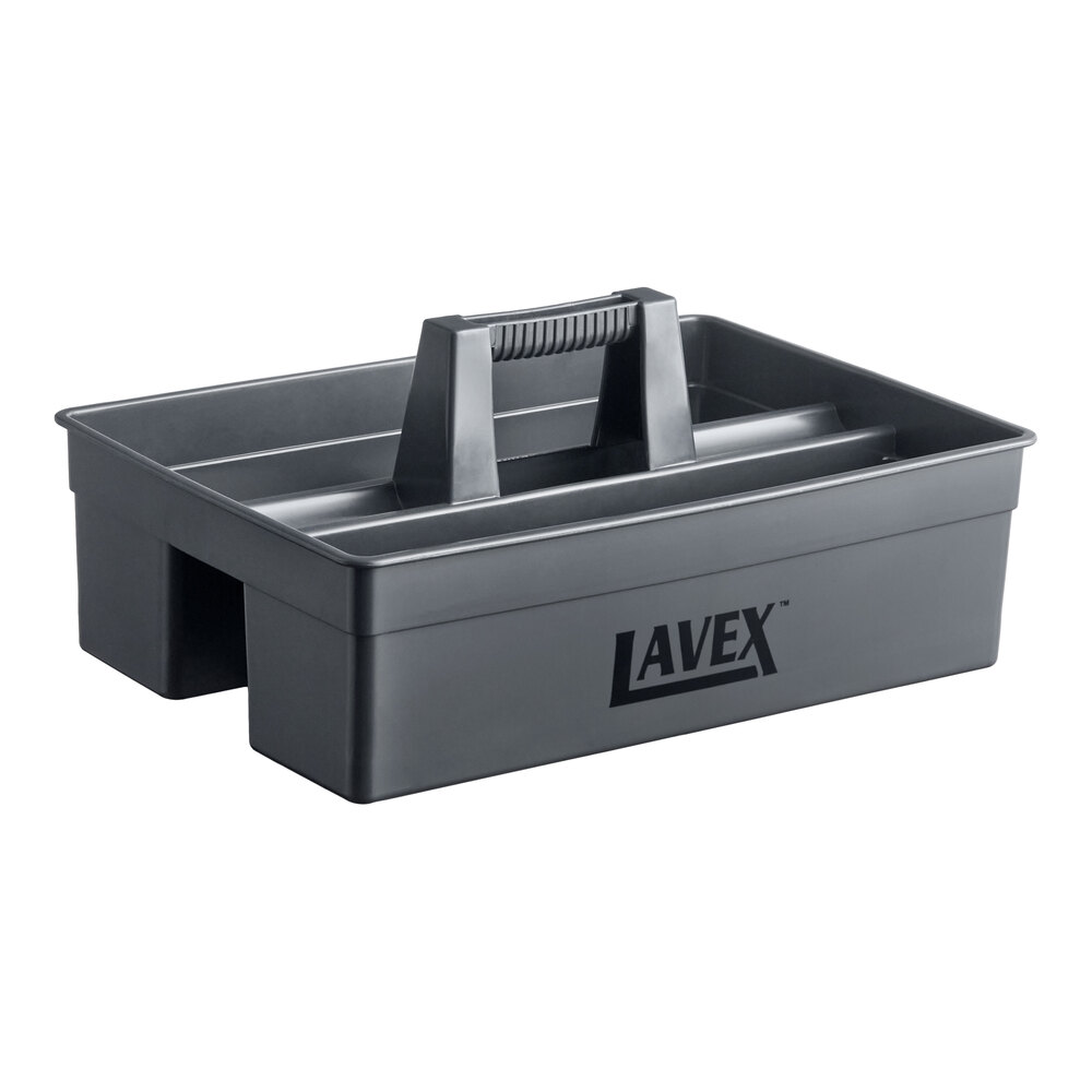 Lavex 16" x 11" Gray Plastic 3-Compartment Cleaning Caddy