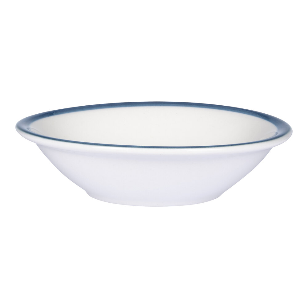 Libbey Porcelana Blue 5.5 oz. Bright White Porcelain Fruit Bowl with Blue Band - 36/Case